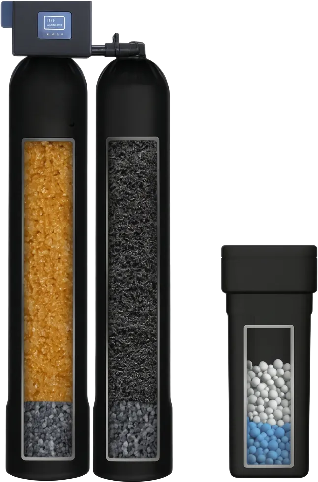 Dual tank softening and filtration system for city water