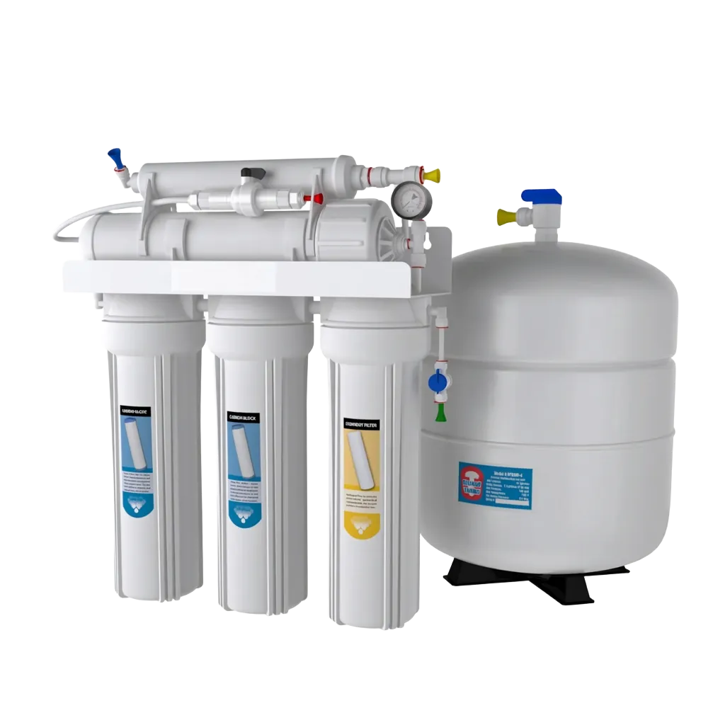 Under-sink 5-stage reverse osmosis system with storage tank