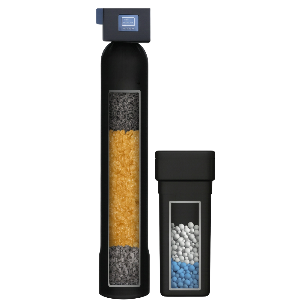 Forge whole-home water softening and filtration system with brine tank